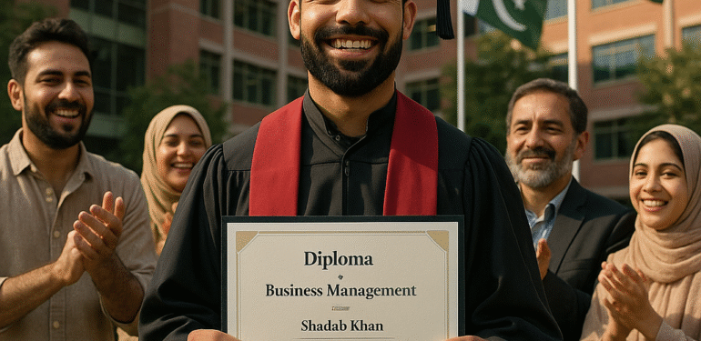 شاداب خان نے بزنس مینجمنٹ میں ڈپلومہ مکمل کر کے نئی مثال قائم کر دی